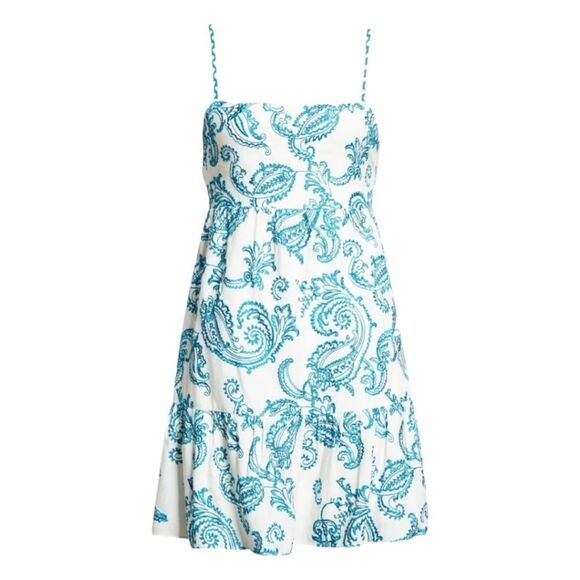 Alice + Olivia Khira Teal Embroidered White Summer Mini Dress Size 12 $465 - Picture 5 of 5